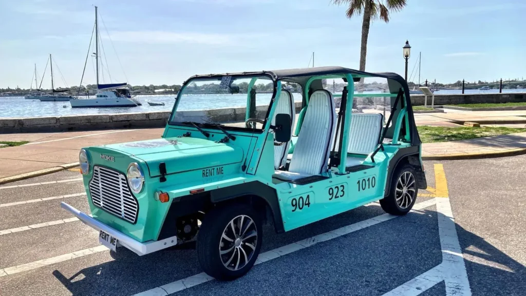 Teal moke by beach downtown St. Augustine