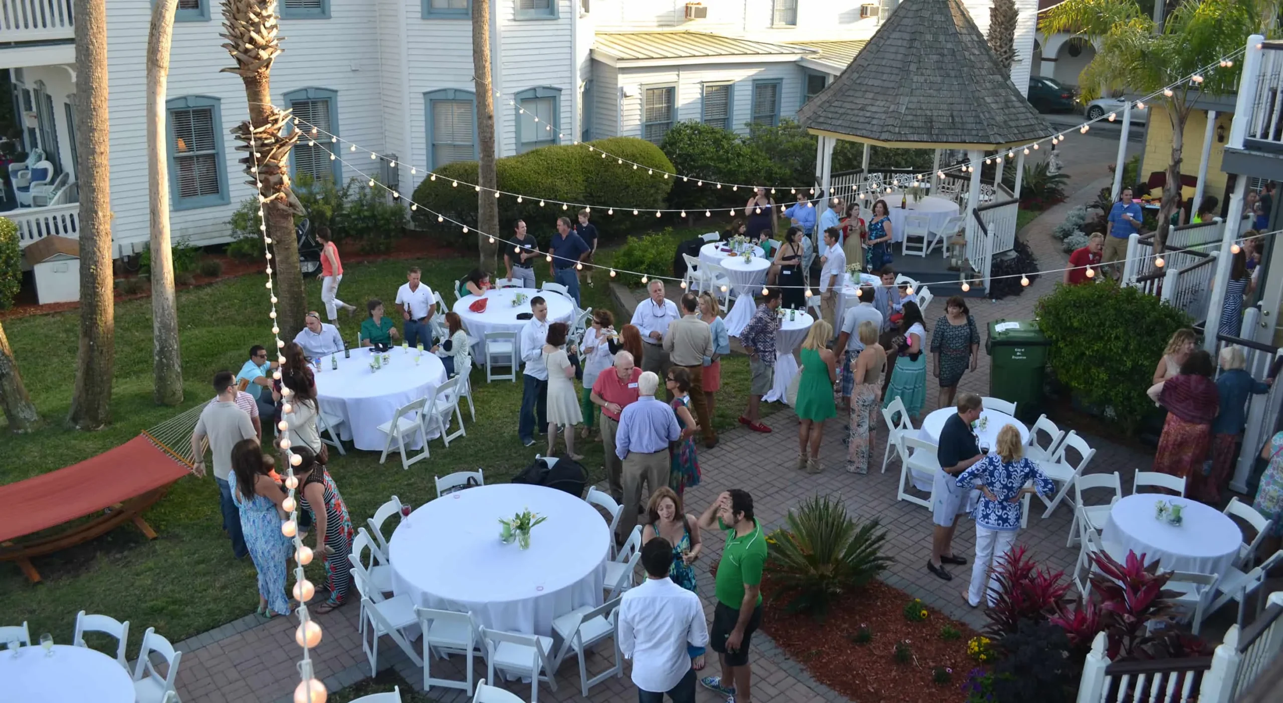 Outdoor tables set for an event