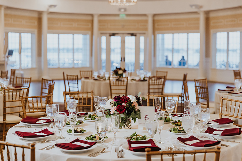 Dinner table set for an event.